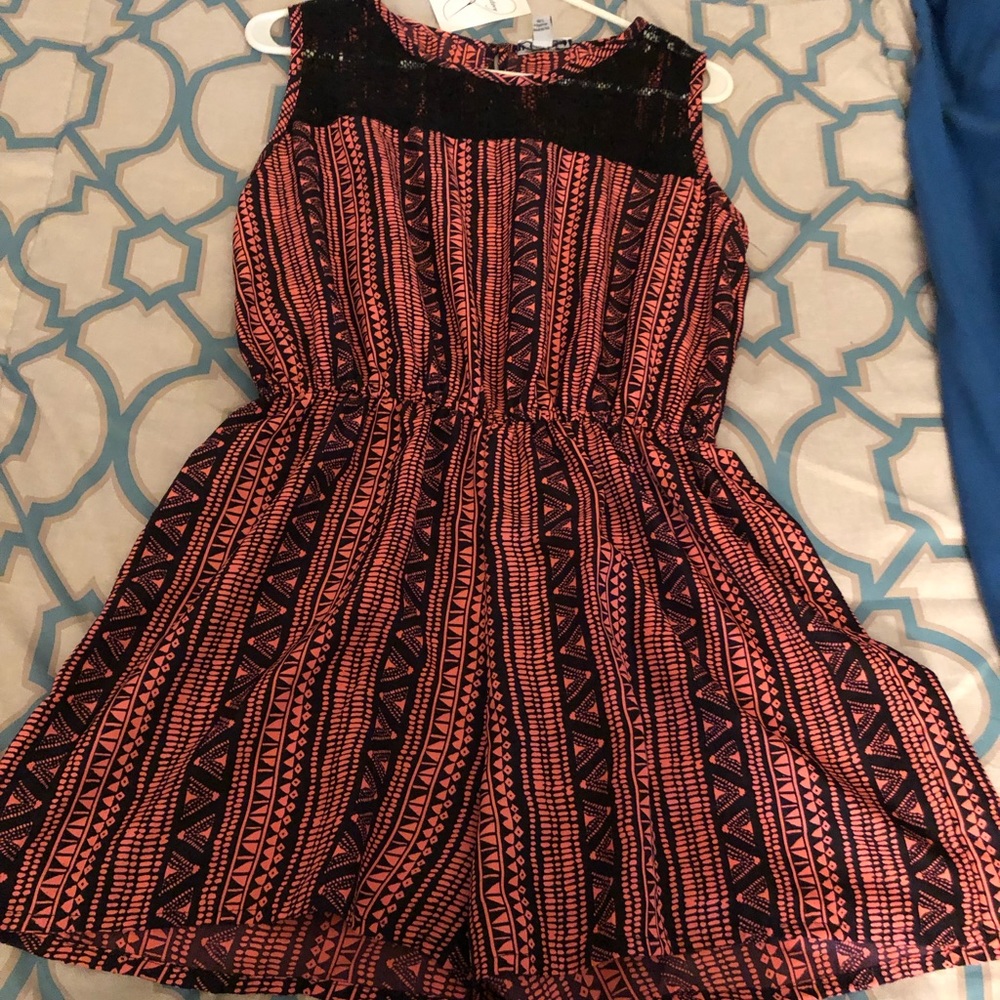 Coral and Black Romper